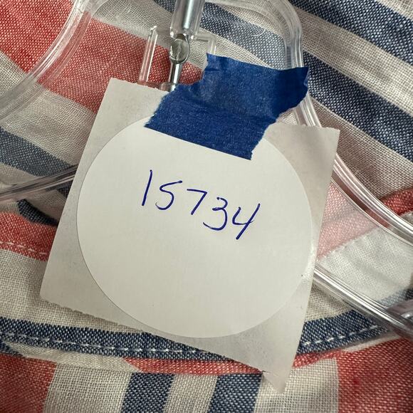 Artisan NY Womens Linen Top L Striped Button Front Coastal Grandmillennial - Picture 7 of 7